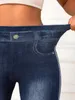 Женские штаны Capris осенняя джинсовая джинсовая джинсовая ткань ждала леггинсов Стрим и сексуальные женские длинные ноги Q240508
