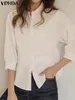 Blouses de femmes Summer Vonda Fashion Femmes Élégantes Chemises blanches Elegant 2024 Couleurs solides Boutons décontractés en vrac