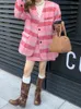 ワークドレス2024冬の女性ピンクの格子縞のウールブレザーミニスカート2ピースセット韓国のエレガントVネックシングル胸スーツ