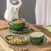 Keramik -Espresso -Kaffeetassen - 4 Unzen Porzellan -Espresso -Tassen mit Untertassenlöffel und Metallständer für Teecafé Cappuccino 240508
