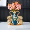 Vasi moderni a doppio elefante ceramico ceramico vaso artificiale floreale artificiale scrivania da soggiorno statue decorazioni caffe