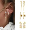 Dangle Kronleuchter Tiande Goldfarbe Doppelkette Dangle Ohrringe für Frauen Zirkonstierstiel Ohrstolf Ohrringe 2022 Trendy Schmuckzubehör T240509