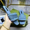 Designer Slippers Women Sandals Denim Slides Embroidered Striped Slippers Summer Flat Flip Flops Interlocking Sandal Luxury Beach Shoes Fashionable Lady Shoes