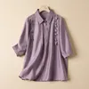 Blouses pour femmes Solie chinois Summer Vintage Vintage en lin en coton en vrac Tops à manches courtes Ruffles Vêtements Ycmyunyan