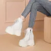 Stiefel Frauen Höhe mit 14 cm Knöchel High Top Sneakers Plattform Damen Aufzugsschuhe echte Lederheels Keile