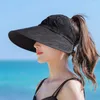 Czapki kulkowe duże brzegi kobiety słoneczne czapki wiosna lato pusty top solidny kolor regulowany na zewnątrz podróż plażę UV Ochrona