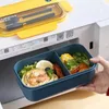 Lunchlådor Väskor Portable Plastic Bento Box för kontorsarbetare Läcka Proof Microwave Safe Food Containers Lunchlåda med gafflar och skedar