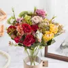 Decoratieve bloemen kransen Silk Peonies Bouquet Artificial Flowers Kerstdecoraties voor Home Indoor Fake Flowers Foto Props Geschenk Rose Bouquet Wedding