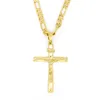 Prawdziwy 24K żółty solidny drobny duży wisiorek 18ct thai baht g f f Gold Jesus Cross Crucifix urok 55 35 mm figaro łańcuch Naszyjnik 2236