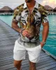 Herren Tracksuits Lion und Tiger Graphics 3D -Druckmenschen Sweatsuit Set Summer Trend Reißverschluss Polo Shirt + Shorts 2pcs Sets Fashion Casual Strtwear T240507
