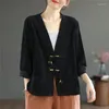 Frauenjacken chinesischer Stil Retro Cordjacke 2024 kurze Frauen Frühling Autumn Mantel Strickjacke V-Ausschnitt Spulenschnalle Freier Oberbekleidung Frauen weiblich