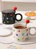 Muggar Enkel och färgglad polka dot keramisk kopp med lock sked vatten nordisk stil par mugg kontor kaffe