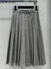 Skirts Fashion Runway Summer Party Grey Color Elegant Long Skirt Women's High Waist Belt Slim A-Line Pleated