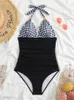 Swimwear féminin One Piece Femmes Halter Push Up 2024 Leopard Swimsuit Sexy Monokini Bodys Bodys Bathing Bathing Female Summer Beach Wear