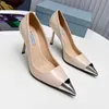 Designer Sandals Pointed High Heel Single Shoes P Triangle 3.5cm 7.5cm Kitten Heels Sandal for Women Black White Pink Blue Wedding Shoes with Dust Bag 35-42