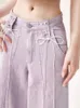 Dżinsy damskie lato proste podstawowe kobiety fioletowe mody street szeroko nogawkowe spodnie samiczne luźne luźne stałe kolor Kobieta