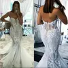 Robes de mariée sirène en dentelle applique train train chérie décolleté robes nuptiales corset dos vestidos de novia plus taille plage