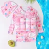 One-Pieces Ldrens Auftrieb Badeanzug Cartoon Print Badeanzug Kinder Einteiliger schwimmender Rush Schutzbrille Duschanzug Jungen und Mädchen Badeanzug H240508