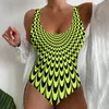Damen Badebekleidung sexy Bikini Frauen große Figur formen u Neck Striped Print Sport Badeanzüge Badeanzug hoher Taillenböden