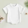 Rompers幼児の男の子の女の子のソリッドカラー半袖ロンパー特大のTシャツロンパーボディスーツトップ新生児夏服H240508