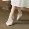 Chaussures habillées Été Stiletto pointu de l'orteil pour les femmes Fashion High talons pompes à nœud arc zapatos de mujer en cuir authentique