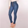 Frauen Jeans Frauen dehnen schlanke Taille Push Up Hüften Knöpfe elastische lässige Baumwollhose aus Baumwollblau