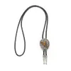 Tiger Eye Stone Leaf Bolo Tie för Man Cowboy Western Cowgirl Leather Rep Zinc Alloy Slips 2840