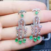 Dangle Ohrringe natürliche echte Emerald Luxus -Drop -Ohrring 0,25ct 6pcs 0,15ct 2pcs Edelstein 925 Sterling Silber Fine Jewelry J23887