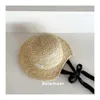 Caps Hats 2024 Summer Big Brim Childrens Straw Hat Korean Bow Childrens Fisherman Hat Girl Banama Hat Childrens Sun Protection Beach Hat d240509