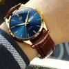 Top Men Classic Gold Blue Face Quarz wasserdichte Uhr braune Lederbandgeschäft Beliebt für Herren Uhr 212t