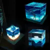 Jewelry Boxes Square LED Light Resin Mold for DIY Handmade Jewelry Dry Flower Ornament Sile with Wooden Light Base Stand For Home Decor
