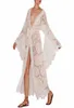 Hisimple 2019 Long Sea Beach Wrap Lace Kleid eleganter Badeanzug mit weißem Spitzen -Tunika -Strand Sarong Plage Robe Kaftan Frauen T5131354
