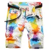 Men de fantaisie Couleurs peintes shorts d'été Y2k Stretch Denim Breeches Digital Imprimer Blanc Jeans 240507