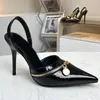 Zipper Slingback Pumps Black Women Designer Shoes Pointed Toe Sandals 10.5cm Heel Dress Shoes Top Mirror Quality Patent Leather Summer Luxury Queen Evening Shoes