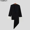 Herrdräkter mode casual stil toppar incerun mens veckad design blazer gata lapptäcke färg kontrast mid längd kostym kappa s-5xl 2024