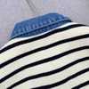 여자 니트 2024 여성 스웨터 데님 니트 스트라이프 카디건 버튼 가을 겨울 우아한 하이 스트리트 세련된 멋진 패션 디자인 s