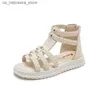 Sandálias romanas de garotas de chinelas abertas de pé de tecido sólido topo alto alto simples novo verão hollow planing casual sapatos infantis q2404091