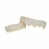 Full Zircon Teeth Holder Hiphop Jewely Teeth Grills Cap Top Bottom Set 6/6 Tand för män Julpersonlighetsmycken 240426