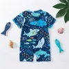 One-Pieces Baby Boy Swimming Costume Baby Swimsuit Infant Toddler Boys Shark Print Swimwear Zipper 1Piece Short Sleeve Beach Bathing Suits H240508