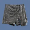 Shorts pour femmes Polyester Sparkling Sequin High Taist A-Line Mini culottes pour la fête Performance plage irrégulière au-dessus du genou