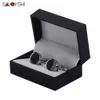 Cuff Links Savoyshi Black Carbon Fiber Mens Cufflinks Camisa Cufflinks Circular Silver Bufflinks Brand Men Jewelry Q240508