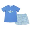 Clothing Sets Wholesale Baby Boy Summer Clothing Pocket Gray Blue Short Sleeve Cotton Shirt Farm Life Shorts Children Kid Set Fashion Outfit T240509