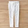Men's Pants Luxury Italy Fabric Men Drawstring Linen Business Casual Pure Slim Fit Elastic Waist Solid Color K120