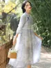 パーティードレスジョンチーズチャイニーズスタイルの女性ドレススタンドボタンハーフスリーブ2024春のヴィンテージ服ラミー高品質
