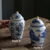 Vases en céramique Jar Porcelaine blanche bleue avec couvercle Luxury Gift Vase Bocs