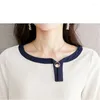 T-shirts pour femmes printemps automne rivet rond coule de cou de couloir en mousseline de soie à manches longues