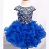 2019 New Design Toddler Girls Pageant Dresses Luxury Shiny Crystal Beading Bodice Royal Blue Organza Ruffles Skirk Little Girls Prom Dr 275O