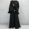 ドバイフローアバヤビッグラッフルスリーブイスラム服イスラム教徒の女性ジップマキシドレスフレアカフマデストシャイニーソフトベルベットサテン布240506