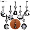 Anneaux de nombril Black Boully Rings Gothic Belly Piercing Jewelry Surgcial Steel Moon Anneaux de nombril