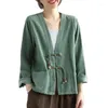 Frauenjacken chinesischer Stil Retro Cordjacke 2024 kurze Frauen Frühling Autumn Mantel Strickjacke V-Ausschnitt Spulenschnalle Freier Oberbekleidung Frauen weiblich